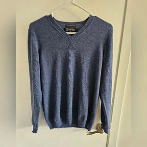 Pronto Uomo 100% Extra‎ Fine Merino Wool Sweater Men’s Medium V-Neck Blue